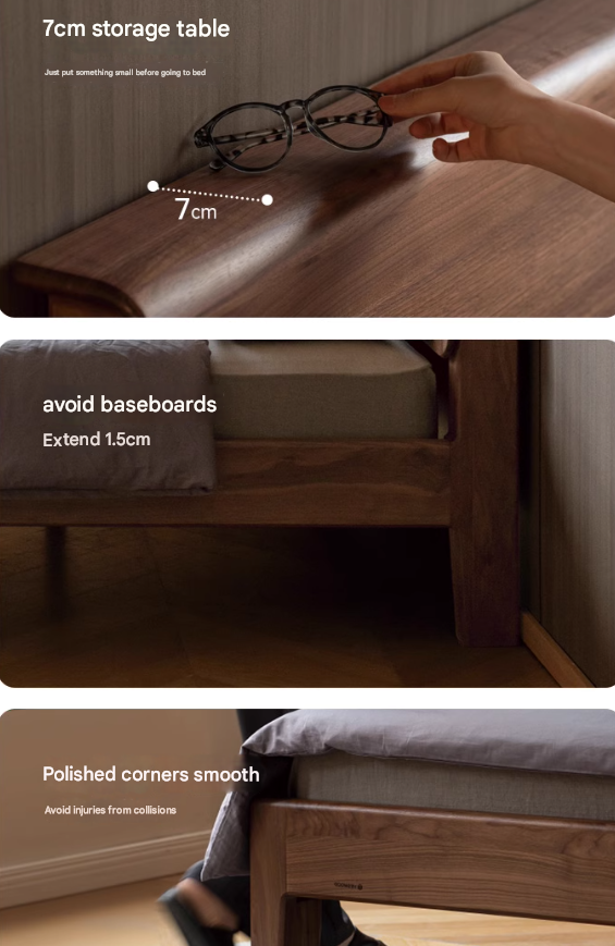 Black Walnut, Teak solid wood, Ach Solid Wood Bed Nordic Modern