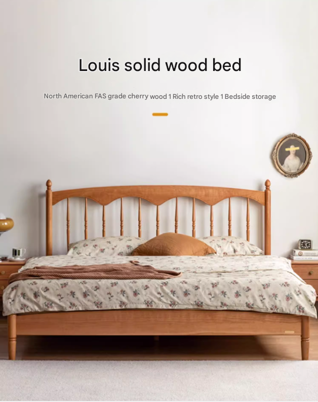 Cherry Wood Solid Wood Bed ,Retro Style, Princess Bed