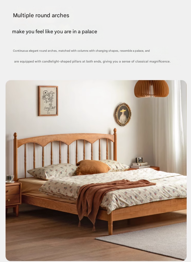Cherry Wood Solid Wood Bed ,Retro Style, Princess Bed