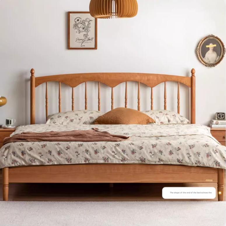 Cherry Wood Solid Wood Bed ,Retro Style, Princess Bed