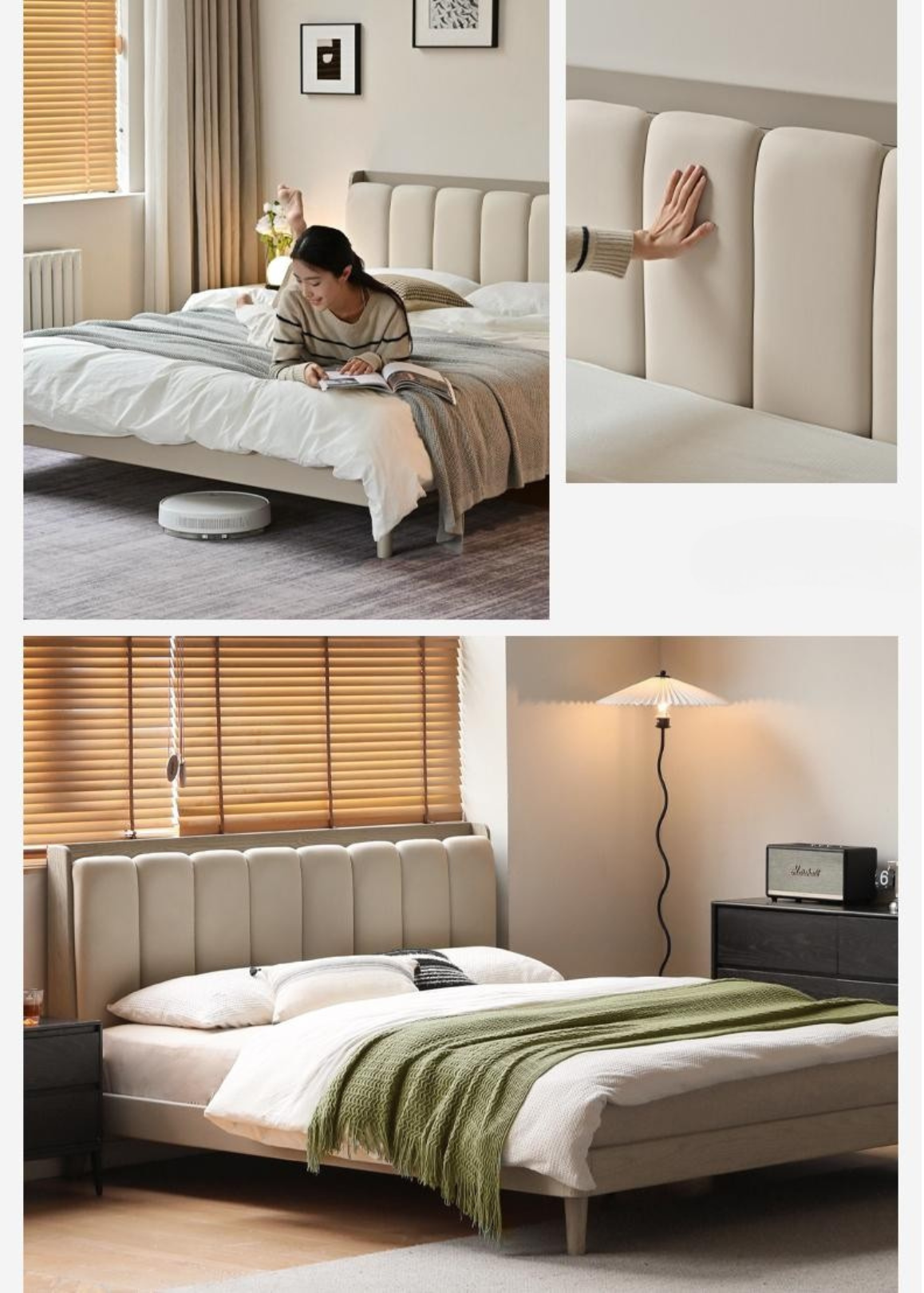 Oak, Poplar Solid Wood Piano Key Bed, Technology Cloth