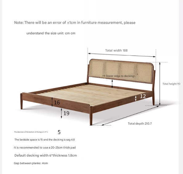 North American Black Walnut Solid Wood Rattan Bed