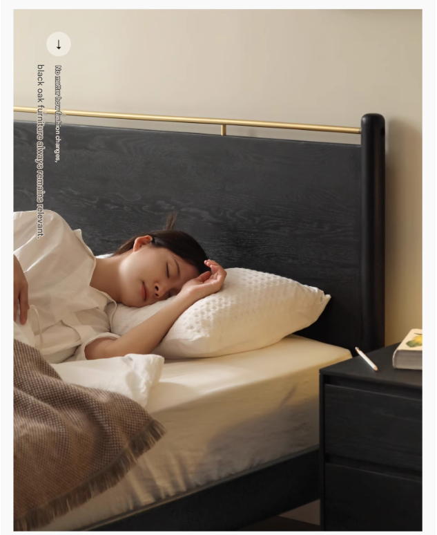 Oak Solid Wood Black Retro American Bed