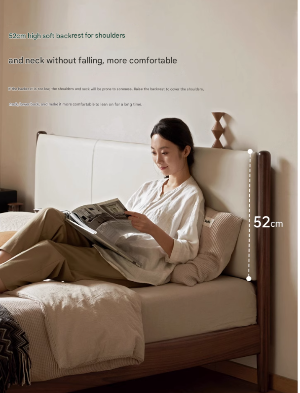 Oak,Black Walnut Solid Wood Top-Grain Cowhide Leather Bed