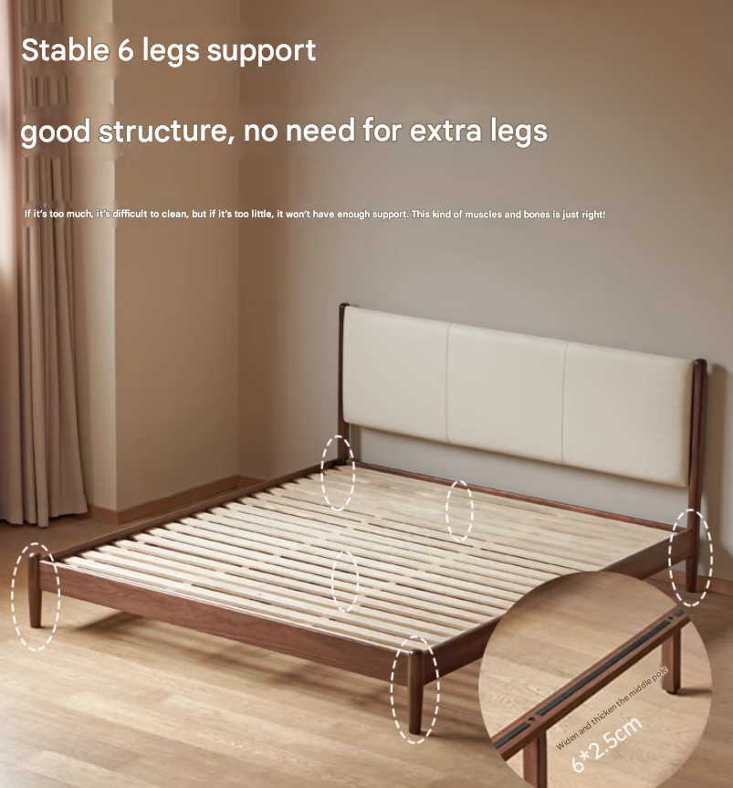 Oak,Black Walnut Solid Wood Top-Grain Cowhide Leather Bed