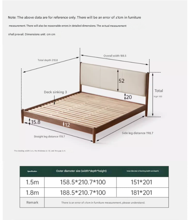 Oak,Black Walnut Solid Wood Top-Grain Cowhide Leather Bed