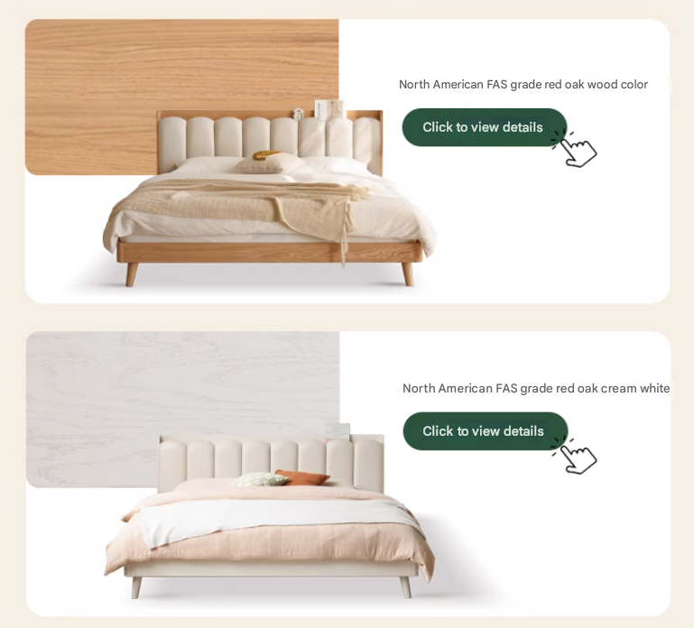 Oak Solid Wood Piano Key Bed Cream Style