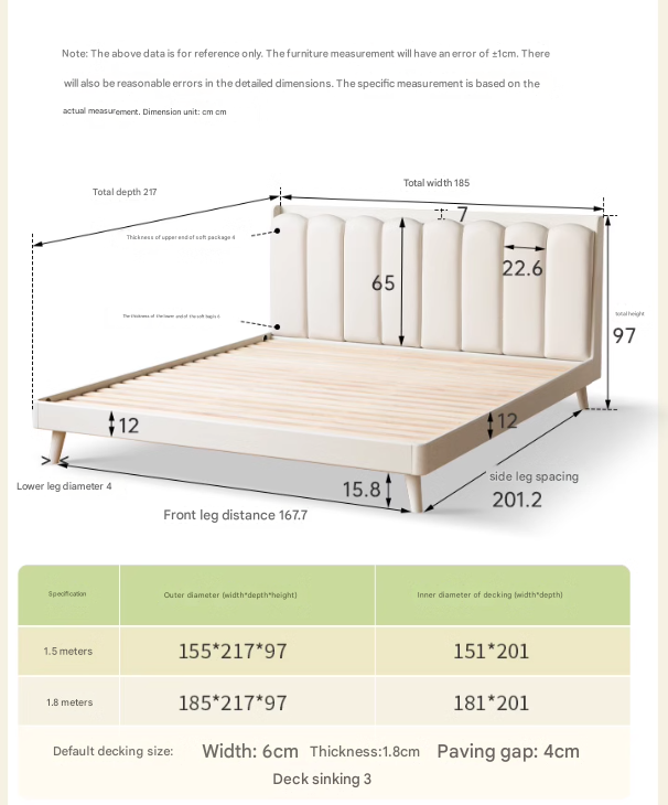 Oak Solid Wood Bed — Cream Style with White Harp Design, Home Charging Soft Backrest