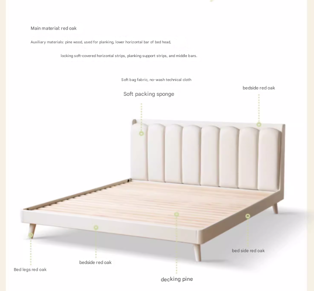 Oak Solid Wood Piano Key Bed Cream Style