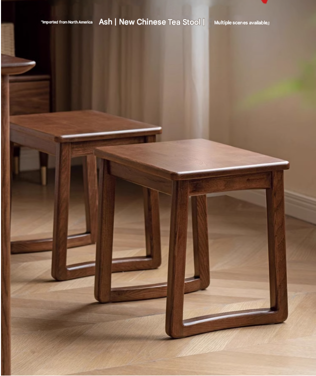Ash Solid Wood Modern White Wax Wood Square Stool