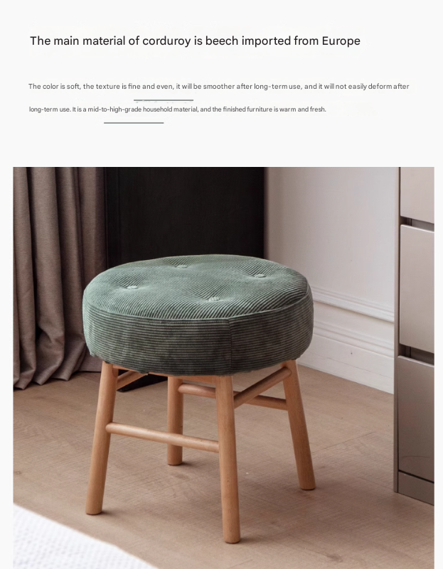 Oak Solid Wood Makeup Stool Imitation Sherpa