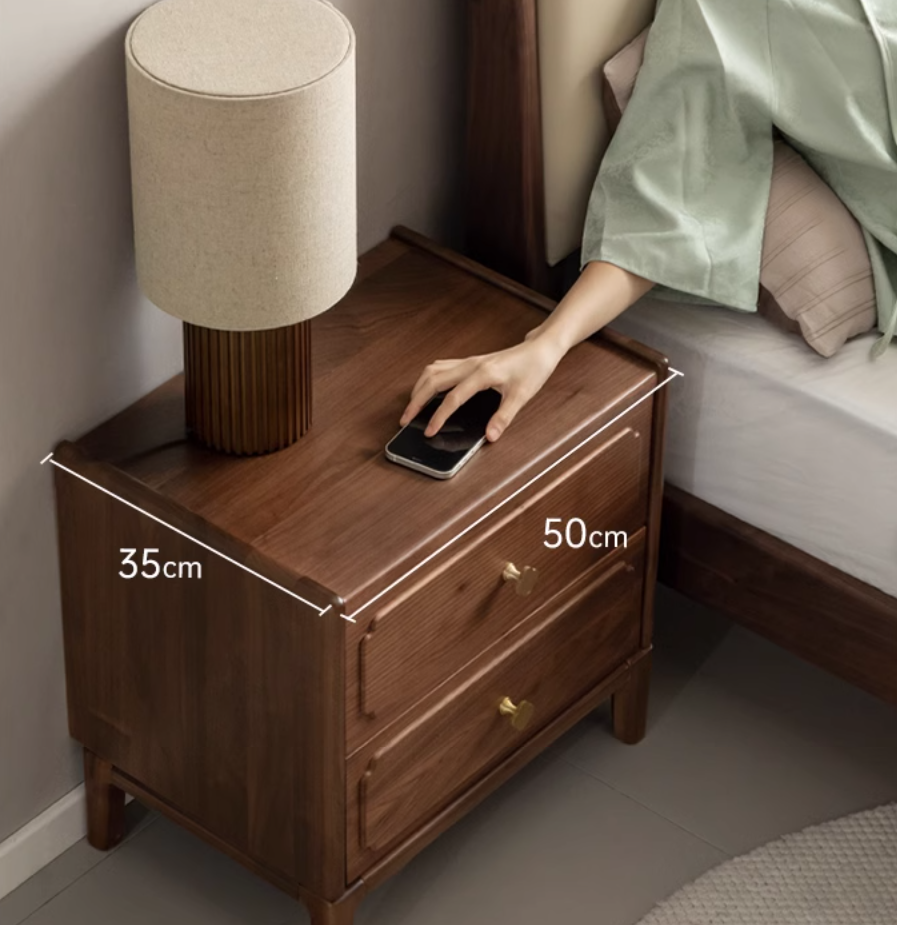 Black Walnut, Oak Solid Wood Nightstand.