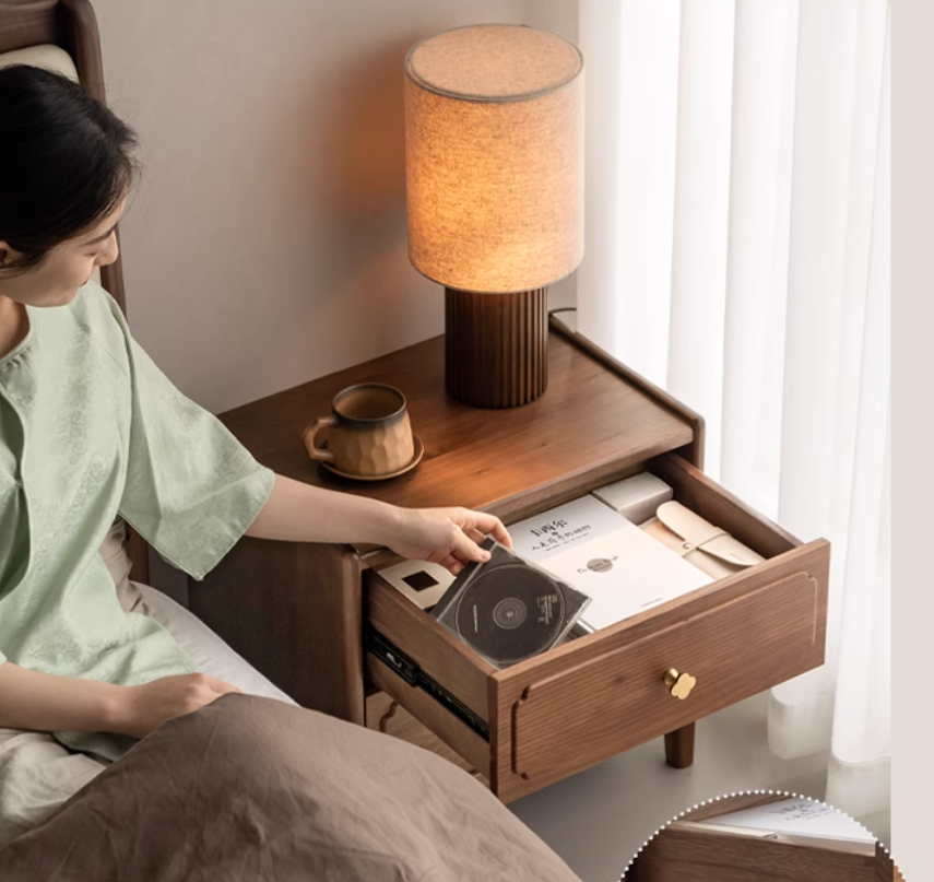 Black Walnut, Oak Solid Wood Nightstand.