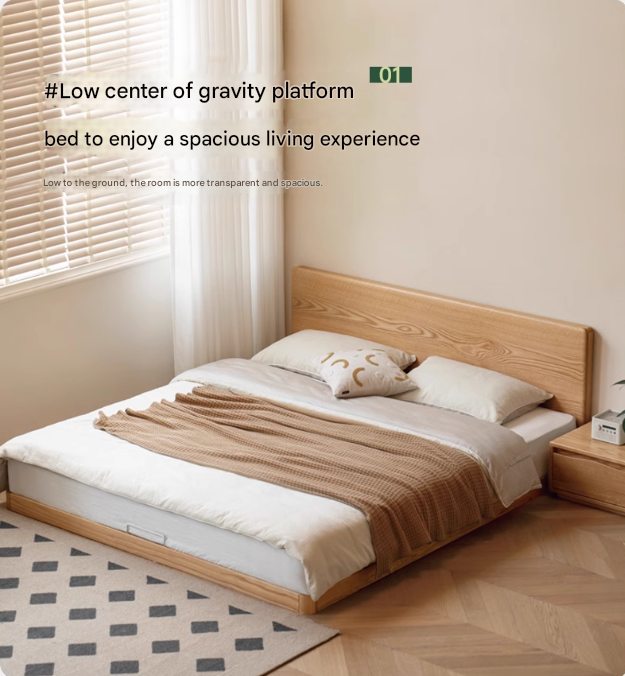 Beech, Oak Solid Wood Floor Bed Modern and Simple