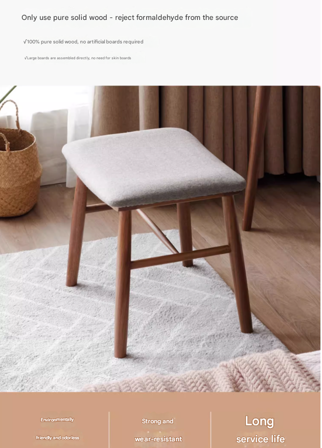 Black Walnut, Oak Solid Wood, Sandalwood Square Makeup Stool