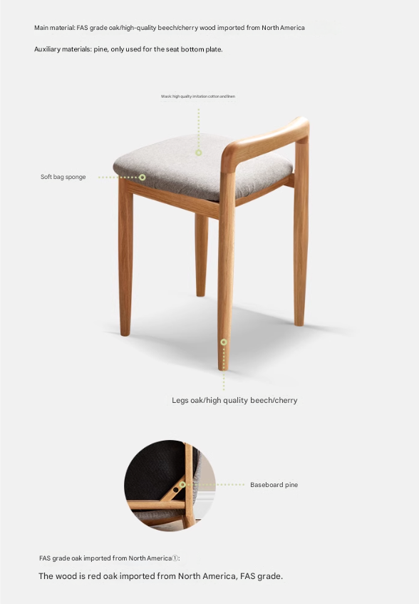 Oak, Beech, Cherry Solid Wood Makeup Stool Chair