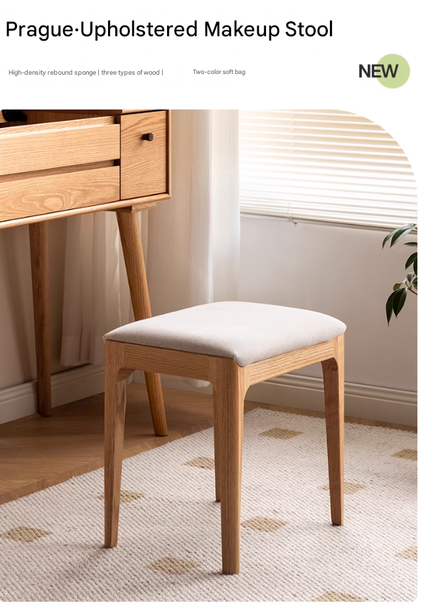 Ash, Oak, Black Walnut Solid Wood, Solid RubberWood Makeup Stool