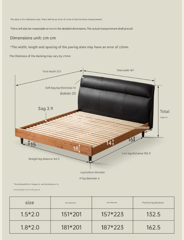 Cherry Solid Wood Suspended Leather Soft Bed Light Luxury.