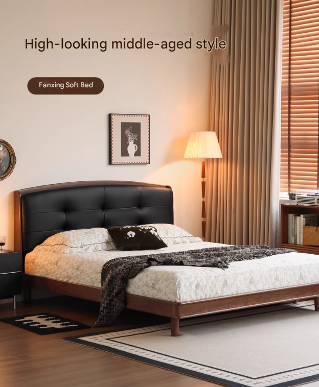 Oak Solid Wood Multifunctional Retro Soft Bed
