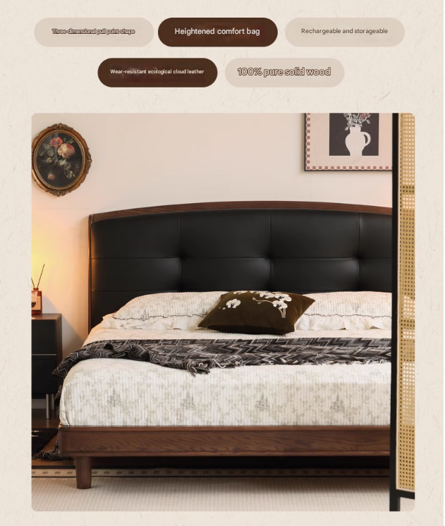 Oak Solid Wood Multifunctional Retro Soft Bed