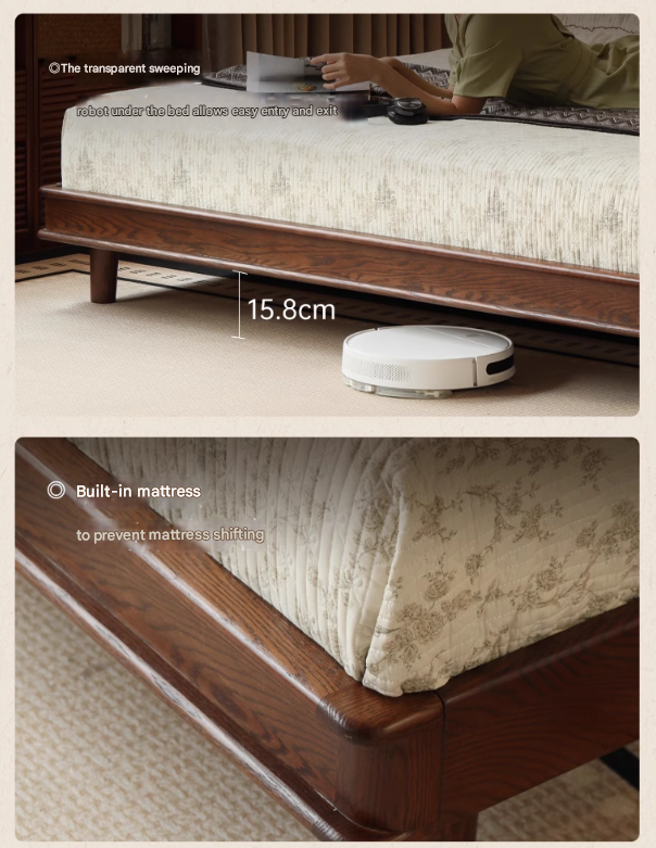 Oak Solid Wood Multifunctional Retro Soft Bed