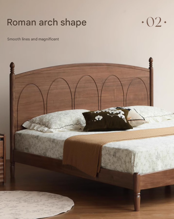 Black Walnut, Poplar Solid Wood Big Bed Retro French