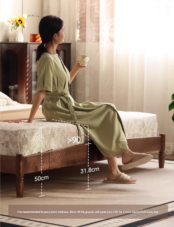 Black Walnut, Poplar Solid Wood Big Bed Retro French