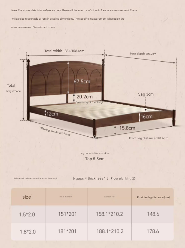 Black Walnut, Poplar Solid Wood Big Bed Retro French