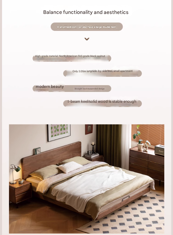 Black Walnut, Oak Solid Wood Floating Bed