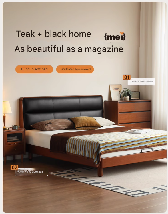 Poplar Solid Wood Leather Bed