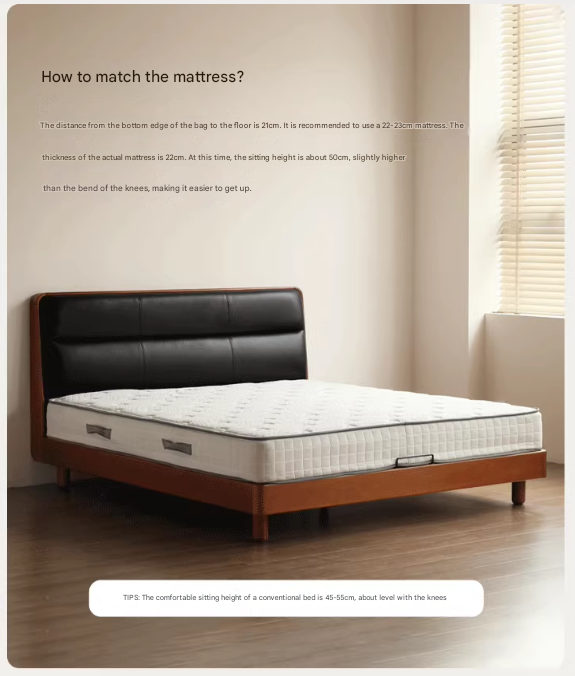 Poplar Solid Wood Leather Bed