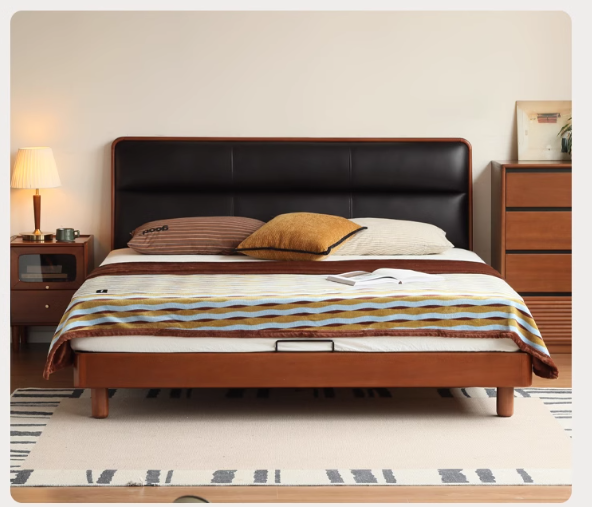 Poplar Solid Wood Leather Bed