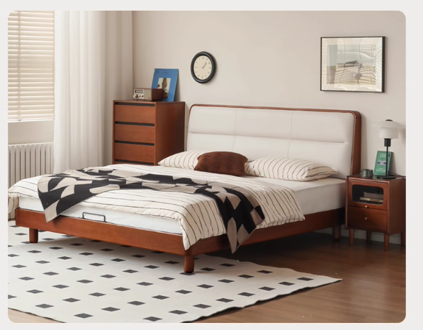 Poplar Solid Wood Leather Bed