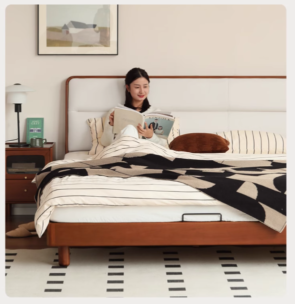 Poplar Solid Wood Leather Bed