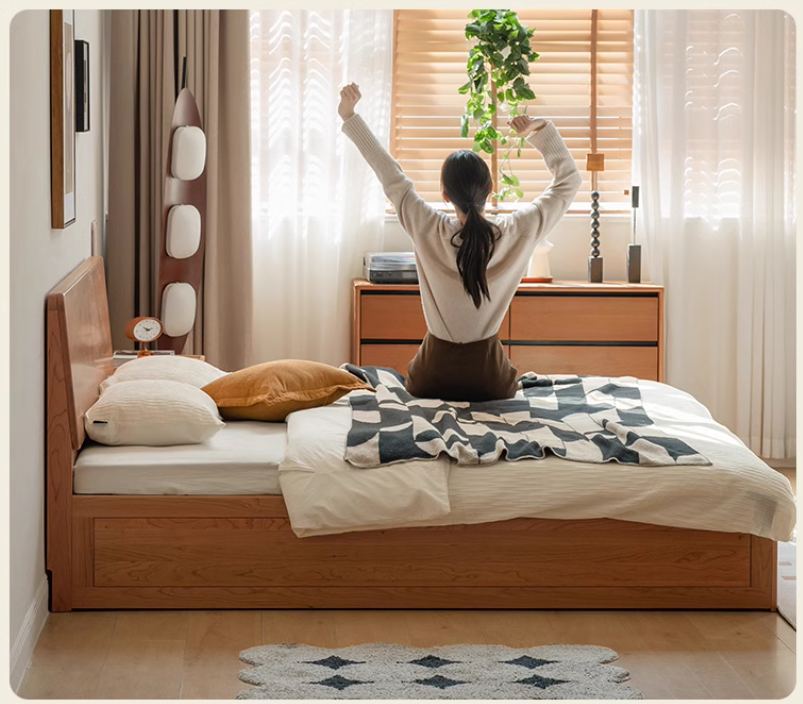 Cherry Solid Wood Box Storage Bed