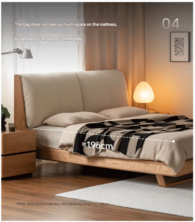Oak, Ash Solid Wood Leather Soft Bed Italian Light Luxury.