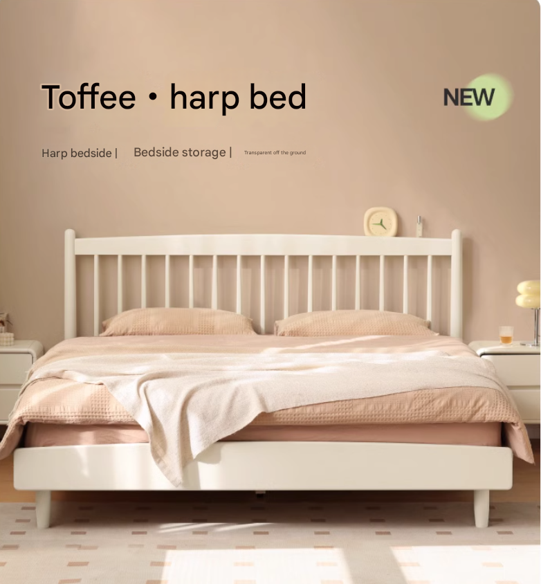 Poplar Solid Wood Cream Style Bed.