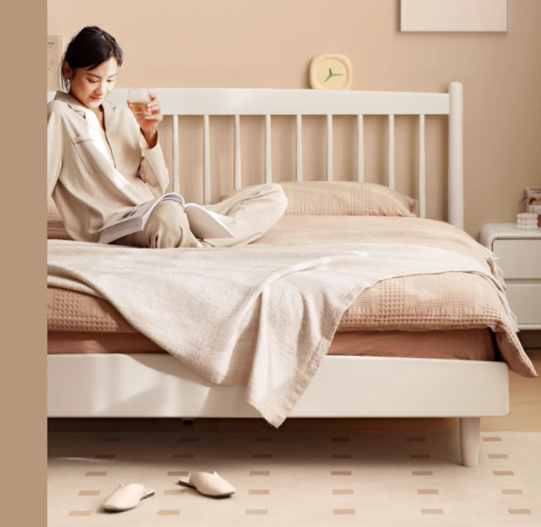 Poplar Solid Wood Cream Style Bed.