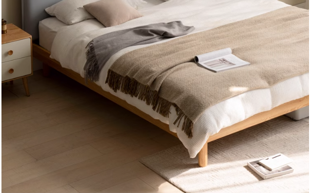 Oak Solid Wood Fabric Nordic Bed