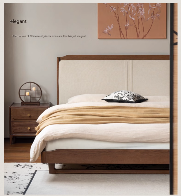 Oak, Rubberwood Solid Wood Leather Soft Bed