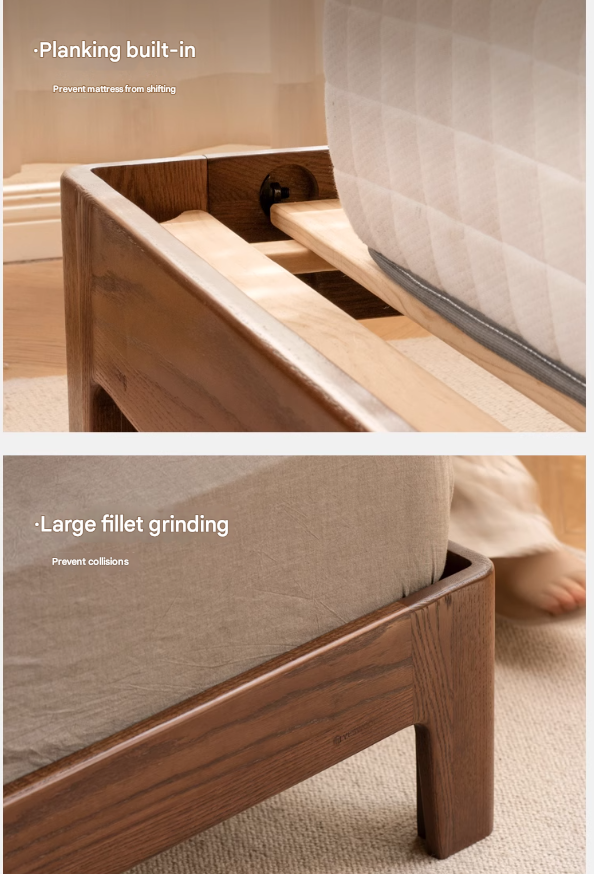 Oak solid wood Fabric leather soft bed with light