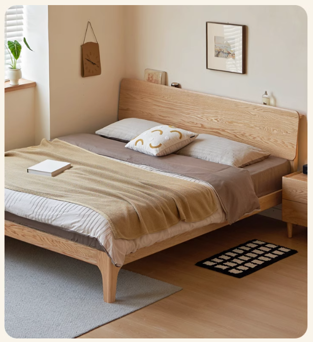 Oak Solid Wood,Rubber Wood Bed Modern Nordic