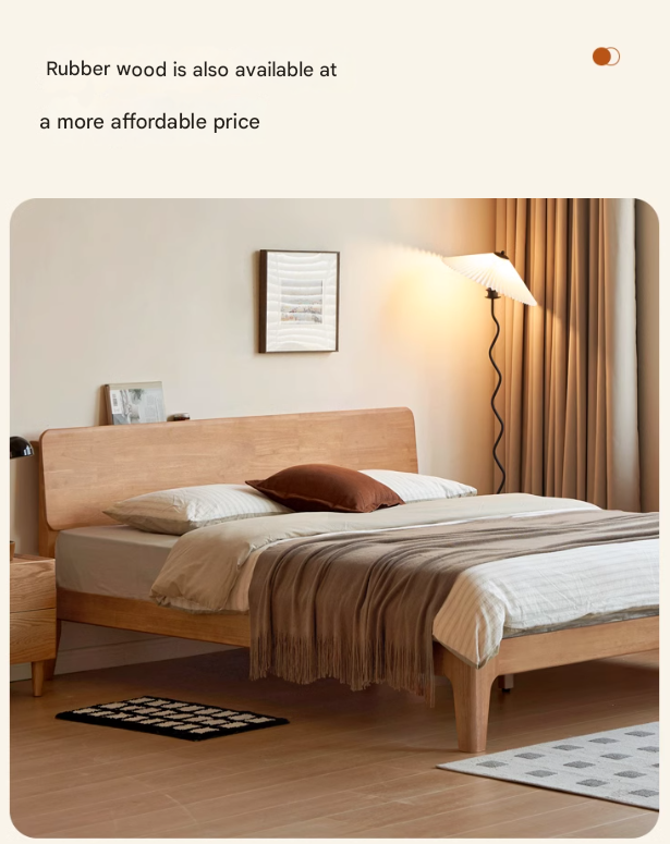 Oak Solid Wood,Rubber Wood Bed Modern Nordic