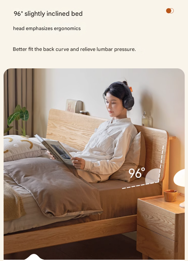 Oak Solid Wood,Rubber Wood Bed Modern Nordic