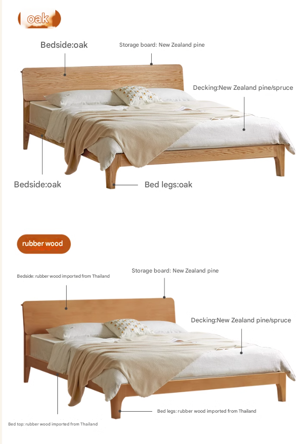 Oak Solid Wood,Rubber Wood Bed Modern Nordic