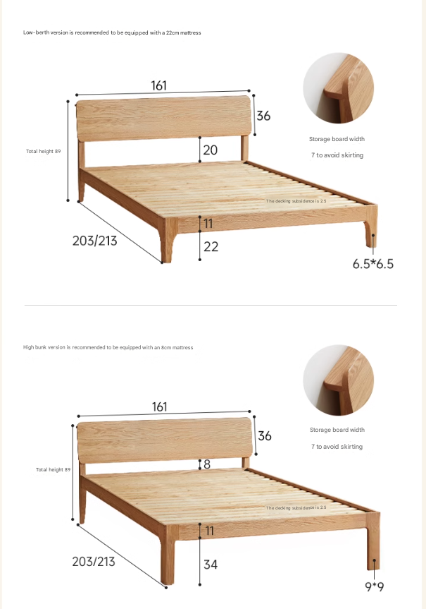 Oak Solid Wood,Rubber Wood Bed Modern Nordic
