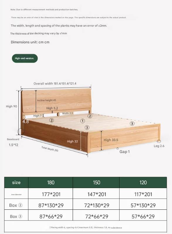 Oak,Rubberwood Solid Wood Box Simple Bed Log Style