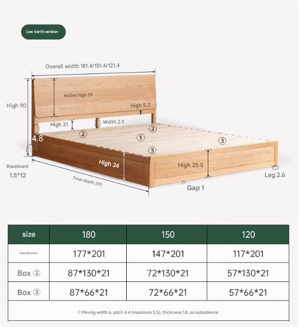 Oak,Rubberwood Solid Wood Box Simple Bed Log Style