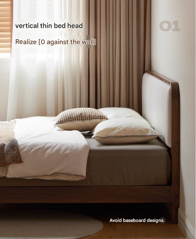 Black Walnut Solid Wood Simple Soft Bed
