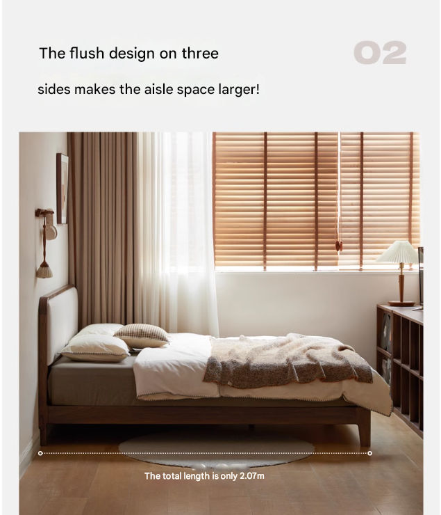 Black Walnut Solid Wood Simple Soft Bed